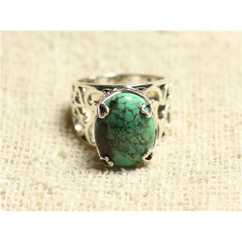 n111 - Bague Argent 925 et Pierre - Turquoise naturelle Ovale 16x12mm