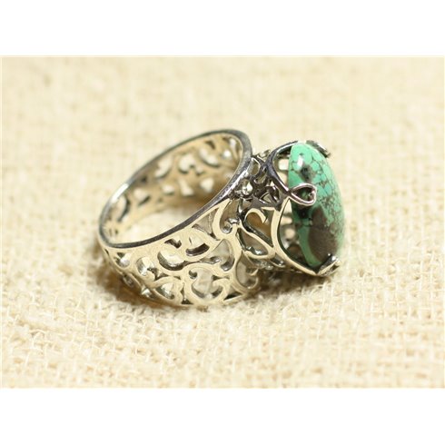 n111 - Bague Argent 925 et Pierre - Turquoise naturelle Ovale 16x12mm 