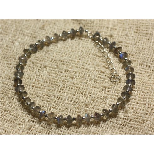 Bracelet Argent 925 et Perles de Pierre Labradorite Rondelles 4-5mm