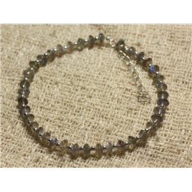 Pulsera de plata de ley y cuentas de piedra labradorita de 4-5 mm Rondelles