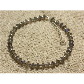 Sterling Silver Bracelet and Labradorite Stone Beads 4-5mm Rondelles