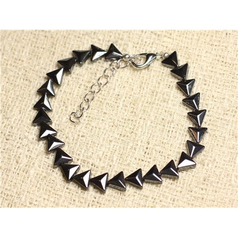 Bracelet Argent 925 et Pierre - Hématite Triangles 6mm 