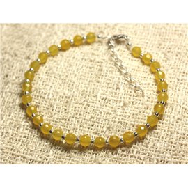 Bracelet 925 Silver and Stone - Faceted Yellow Jade 4mm 