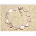 Bracelet Argent 925 et Pierre - Quartz Rose Ovales 14mm 