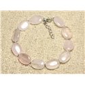 Bracelet Argent 925 et Pierre - Quartz Rose Ovales 14mm 