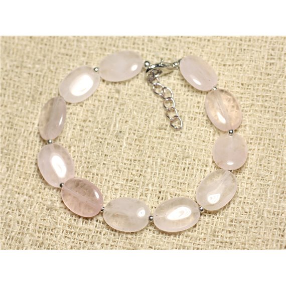 Bracelet Argent 925 et Pierre - Quartz Rose Ovales 14mm 