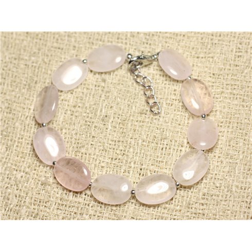 Bracelet Argent 925 et Pierre - Quartz Rose Ovales 14mm 