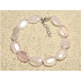 Bracelet 925 Silver and Stone - Rose Quartz Oval 14mm 