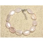 Bracelet Argent 925 et Pierre - Quartz Rose Ovales 14mm 