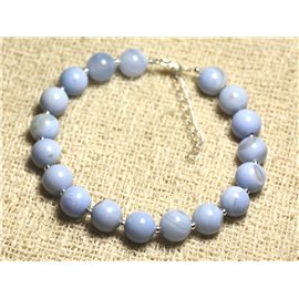 Bracelet 925 Silver and semi precious stone - 8mm Light Blue Agate 