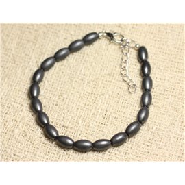 Bracelet 925 Silver and Stone - Hematite Olives Mat 8mm 