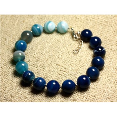 Bracelet Argent 925 et Pierre semi précieuse - Agate Bleue10mm 