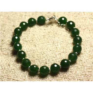 Bracelet Argent 925 et Pierre - Jade Verte Facettée 8mm 