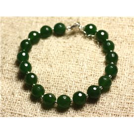 Bracelet 925 Silver and Stone - Faceted Green Jade 8mm 