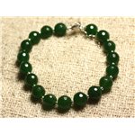 Bracelet Argent 925 et Pierre - Jade Verte Facettée 8mm 