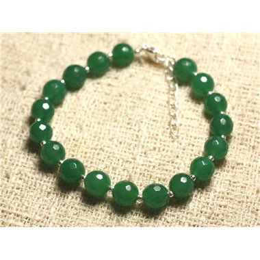 Bracelet Argent 925 et Pierre - Jade Verte Facettée 8mm 