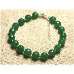 Bracelet Argent 925 et Pierre - Jade Verte Facettée 8mm 