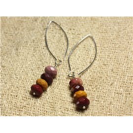 Boucles d'Oreilles Argent 925 Crochets 40mm - Jaspe Mokaïte Rondelles Facettées 8x5mm  Boucles d'Oreilles Argent 925 Crochets 40mm - Jaspe Mokaïte Rondelles Facettées 8x5mm