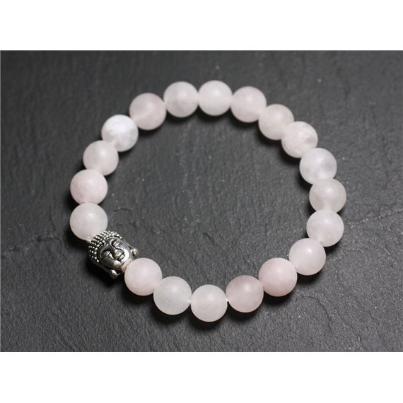 Bracelet Bouddha et Pierre semi précieuse - Quartz rose mat 