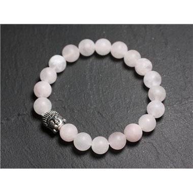 Bracelet Bouddha et Pierre semi précieuse - Quartz rose mat 
