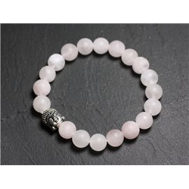 Pulsera de Buda y piedras semipreciosas - Cuarzo rosa mate 