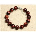 Bracelet Argent 925 et Pierre - Oeil de Taureau Boules 10mm 