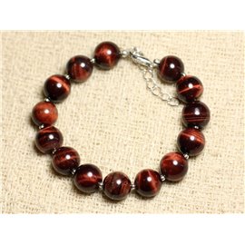 Pulsera Plata 925 y Piedra - Bolas de Ojo de Toro 10mm 