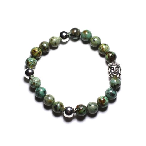 Bracelet Bouddha et Pierre semi précieuse - Turquoise Africaine 8mm 