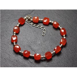 Bracelet Silver 925 and Stone - Carnelian Faceted Cubes 5-6mm 
