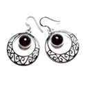 BO235 - Boucles d'Oreilles Argent 925 et Pierre - Créoles Filigranes Arabesques 27mm Grenat 