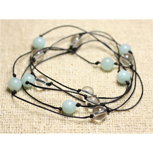 Collier Sautoir en Pierres, Amazonite et Cristal de Roche Quartz 