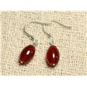Boucles d'Oreilles Argent 925 et Pierre - Cornaline Olives 12mm 