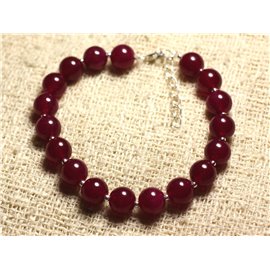 Bracelet 925 Silver and Stone - Red Jade Rose Raspberry 8mm 