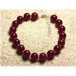 Bracelet Argent 925 et Pierre - Jade Rouge Rose Framboise 8mm 