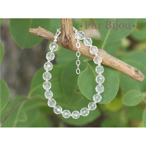 Bracelet Argent 925 et Pierre - Cristal de Roche Facetté 6mm 