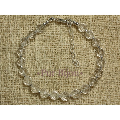 Bracelet Argent 925 et Pierre - Cristal de Roche Facetté 6mm
