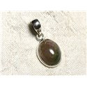 N15 - Pendentif Argent massif 925 et Pierre - Tourmaline Multicolore Ovale 14mm 