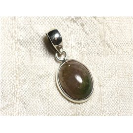 N15 - Pendant Sterling Silver 925 and Stone - Multicolored Oval Tourmaline 14mm 