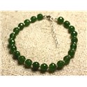 Bracelet Argent 925 et Pierre - Jade Verte Facettée 6mm 