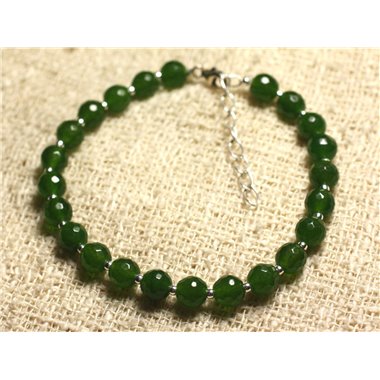 Bracelet Argent 925 et Pierre - Jade Verte Facettée 6mm 