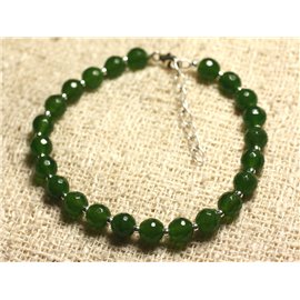 Bracelet 925 Silver and Stone - Faceted Green Jade 6mm 