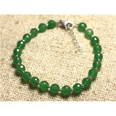 Bracelet Argent 925 et Pierre - Jade Verte Facettée 6mm 