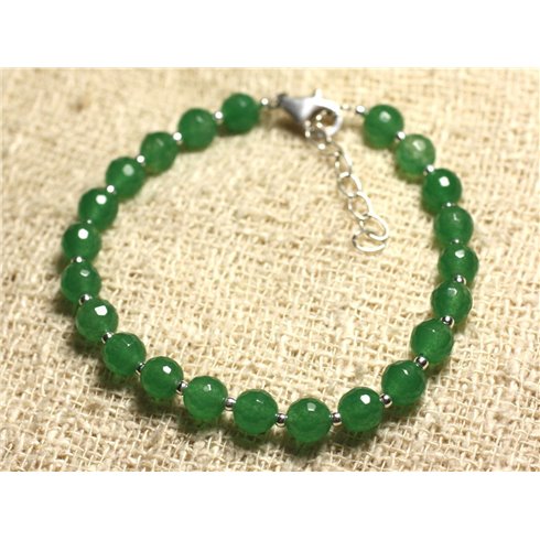 Bracelet Argent 925 et Pierre - Jade Verte Facettée 6mm