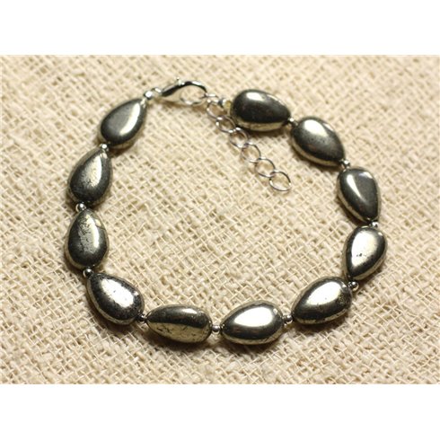 Bracelet Argent 925 et Pierre - Pyrite Gouttes 12mm 