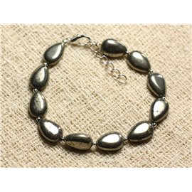 Bracelet Argent 925 et Pierre - Pyrite Gouttes 12mm 