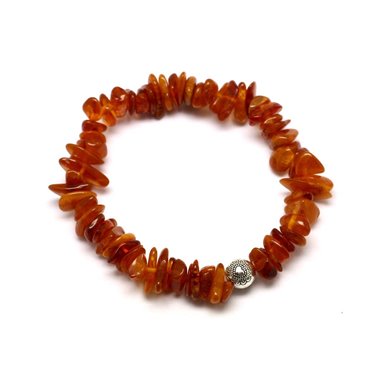 Bracelet Pierre Ambre naturelle Cognac 4-8mm et Perle argentée 