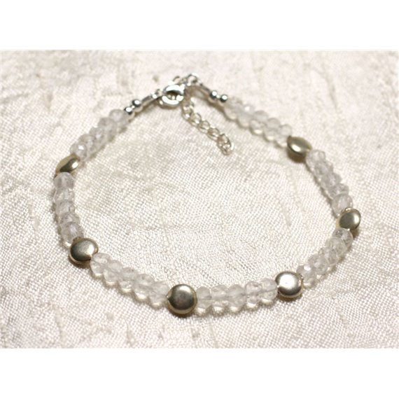 Bracelet Argent 925 et Pierre Cristal de Roche Quartz facetté 5x3mm 