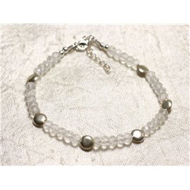Bracelet 925 Silver and Faceted Quartz Crystal Stone 5x3mm 