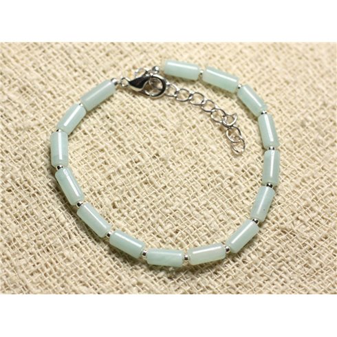 Bracelet Argent 925 et Pierre semi précieuse - Amazonite Tubes 8mm 