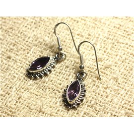 BO207 - 925 Silver Earrings - Faceted Marquise Amethyst 10x5mm 